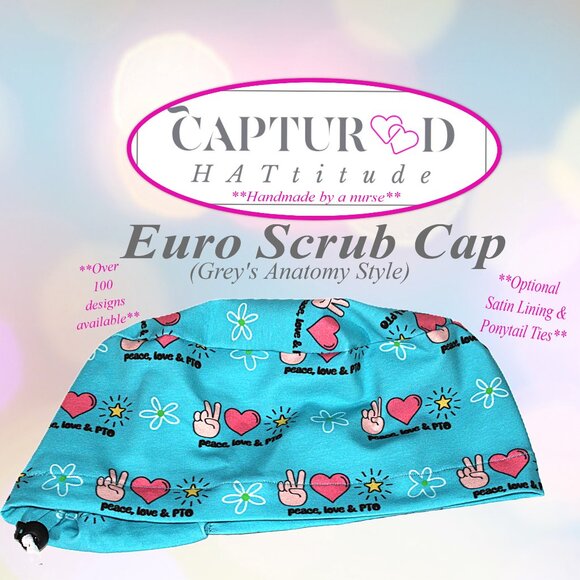 New Euro Scrub Cap Peace Love PTO - Picture 1 of 6
